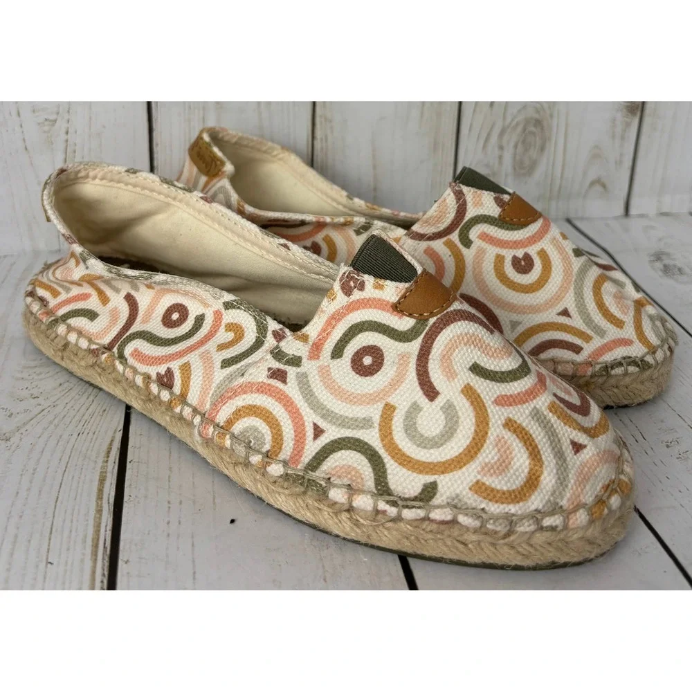 Toni Pons Womens Espadrille Flats Geometric Swirl Canvas Slip On Spain Sz 5.5/36
